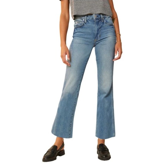 AMO High Rise Kick Crop Jeans In Topanga Blue Medium Wash Distressed Size 30 - Picture 13 of 14